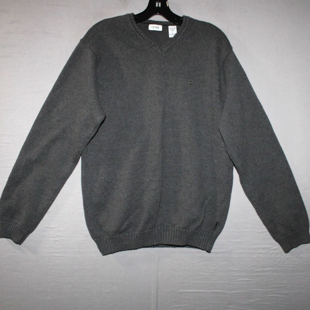 Izod Men’s Large Charcoal Gray Crew Neck Jumper Sweater Pullover Y2K Casual
